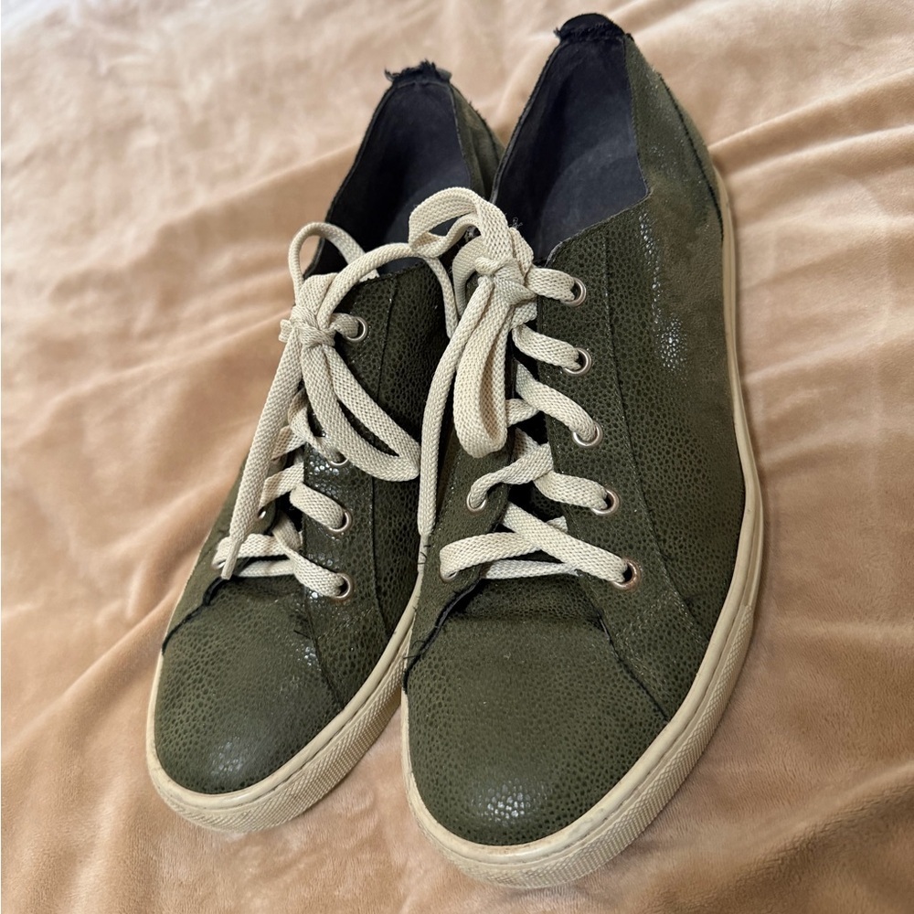 Noah NYC Soft Leather Green Snakeskin Sneakers with Cream Laces 42 US M9 W11.5